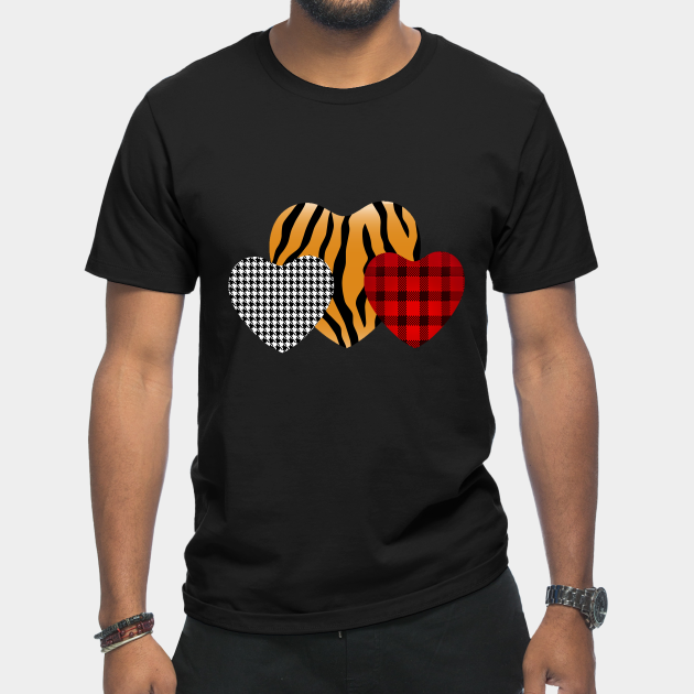 Discover three hearts leopard buffalo plaid valentine day - Valentine - T-Shirt