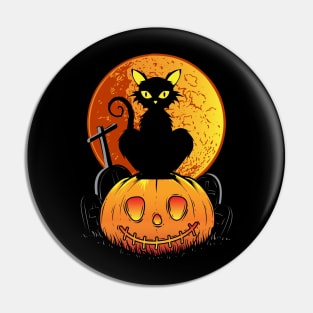 Black Cat on Pumpkin Halloween Pin