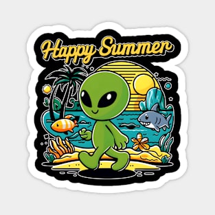 Happy summer aliens in the beach in vintage retro style Magnet