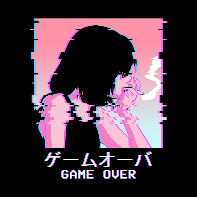 Game Over Waifu Sad Anime Girl Vaporwave Kanji Vaporwave Aesthetic Pin Teepublic 4885