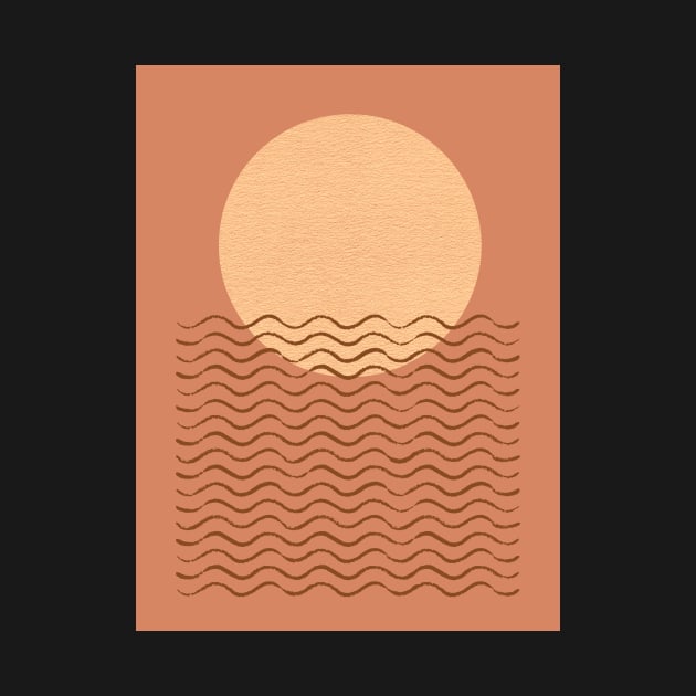 Ocean Wave Sun - Orange - Mid century modern by moonlightprint