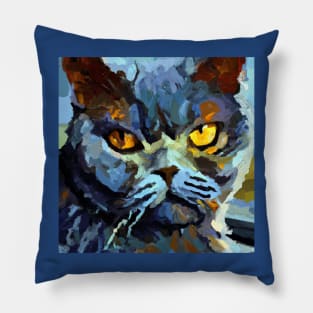 Stoic Cat Painted in the Style of Van Gogh Pillow