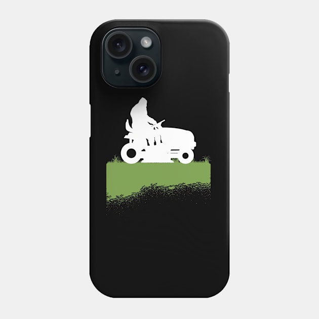 Bigfoot Riding Lawnmower Sasquatch Mowing The Lawn Grass Phone Case by Tesszero