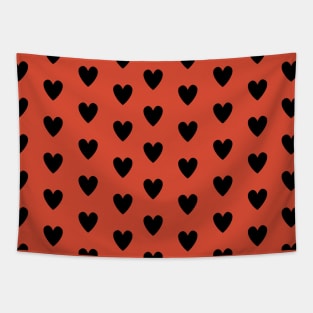 Black Hearts Pattern on Burnt Orange Tapestry