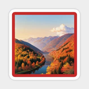 Lovely Autumn River with Orange Trees Magnet