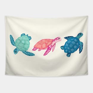 Paradise Beach Turtles - Three in a Row Tapestry