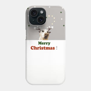 Merry Christmas Deer, dog, tan, green, red, holidays, snow, Xmas, Phone Case