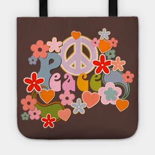 Retro Vintage Peace and Love Bohemian Design Tote