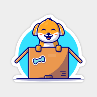 Cute Dog Playing In The Box Cartoon Vector Icon Illustration Magnet