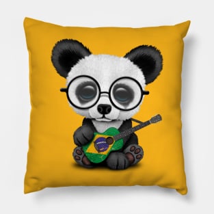 Baby Panda Playing Brazilian Flag Guitar Pillow