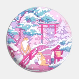 The Japanese winter shrine and cute cats Pin