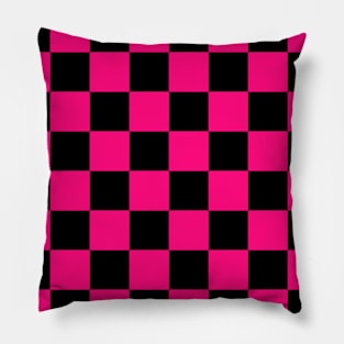 Checkered Square Seamless Pattern - Black & Magenta Pillow