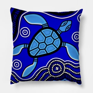 Aboriginal Art - Turtle Blue 2 Pillow