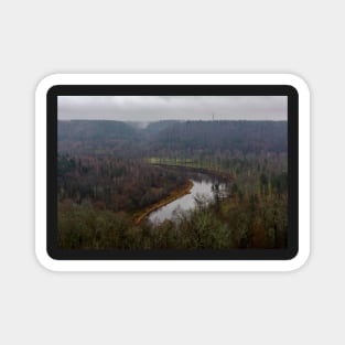 Gauja River and the valley rich in forests covered with fog Magnet