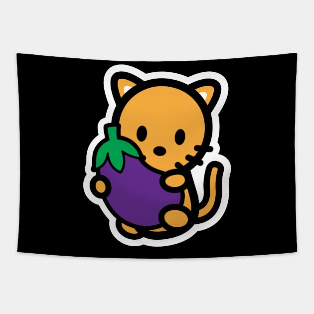 Cat Orange Eggplant Food Bambu Cute Kitten Pet Lover Tapestry by Bambu