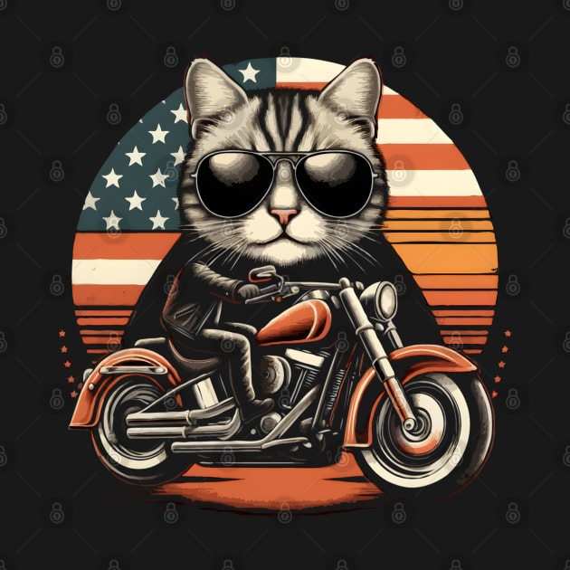 Funny Biker Cat Dad Fathers Day Motorcycle Motorcycle Rider Cat Lover Biker USA Flag by TopTees