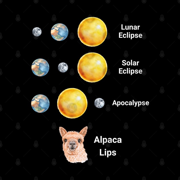 Solar Eclipse 2024 Lunar Apocalypse Alpaca Lips funny design by Luxinda