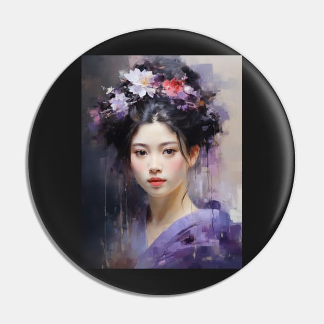 Japanese Girl in Purple With Flowers in Her Hair Pin by kansaikate