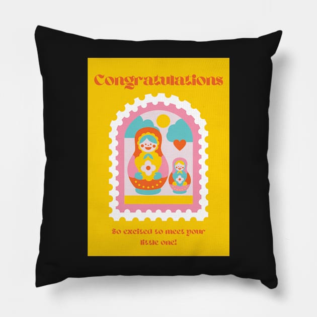 Mustard Aesthetic Russian Stacking Nesting Dolls Matryoshka Congratulations Baby On the Way Pillow by shopY2K