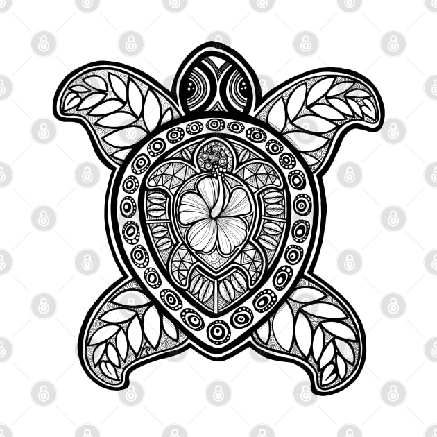 Pasifika Turtle - black & white by AprilAppleArt