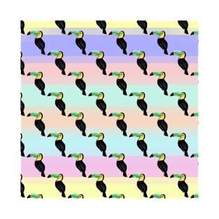 Tiny Yellow Black Toucans Bird Pattern on Pastel colors T-Shirt