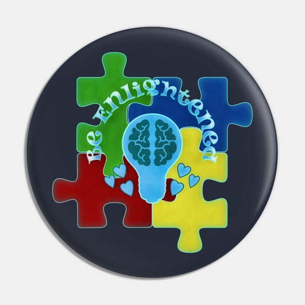 Autism Awareness Be Enlightened Puzzle and Blue Lightbulb Pin by mythikcreationz