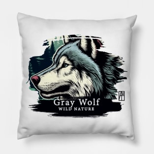 Gray Wolf - WILD NATURE - WOLF -2 Pillow