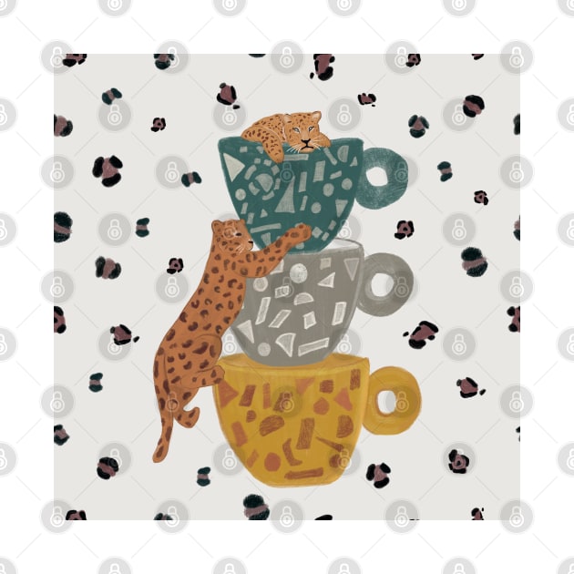 Leopard with coffee cup by GULSENGUNEL