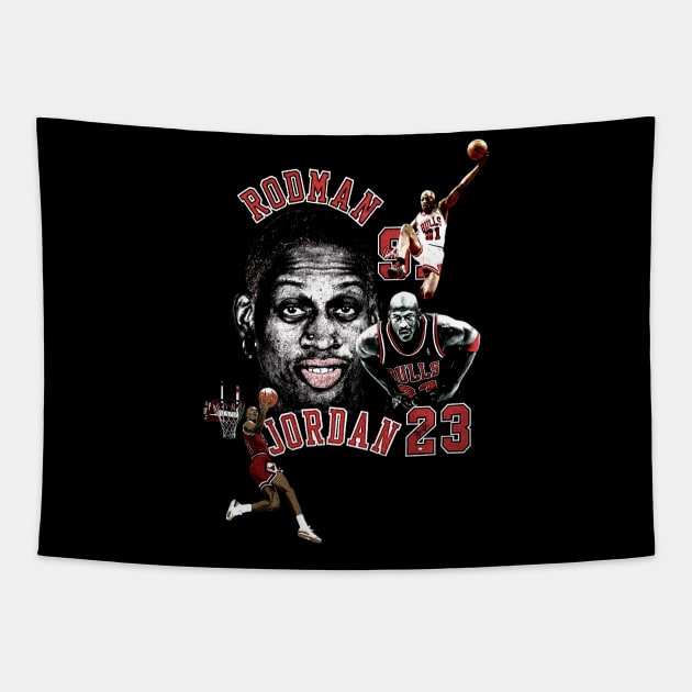 Dennis Rodman Bulls 91 & Michael Jordan 23 Vintage Tapestry by Wkenca Barada