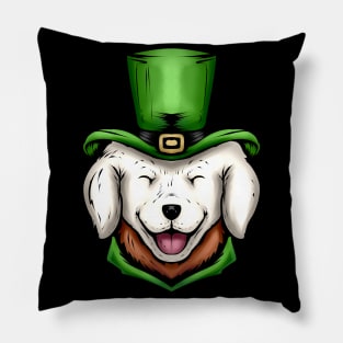 Cute White Dog Golden Retriever Green Hat St Patricks Day Pillow