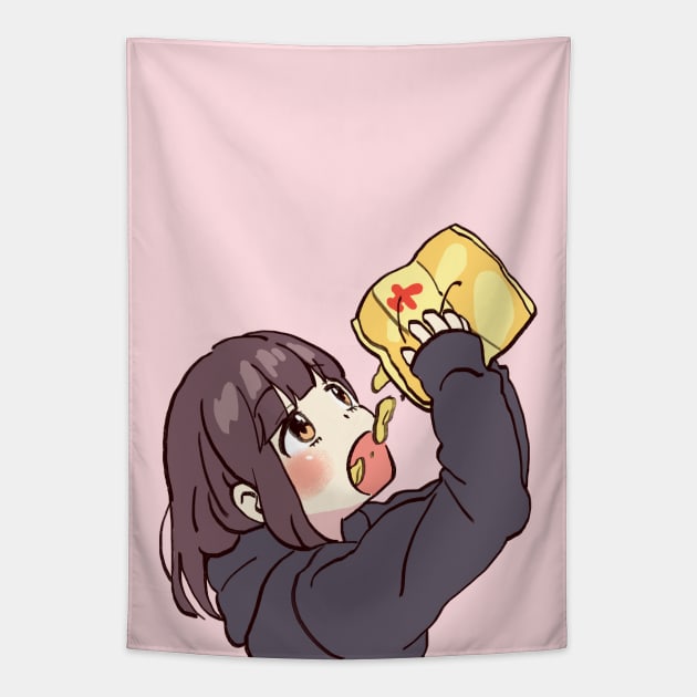 I draw cute anime girl eating chips / Menhera Shoujo Kurumi-chan Tapestry by mudwizard