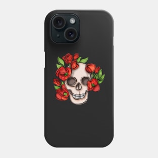 Minimalistic Continuous Line Skull with Poppies Phone Case