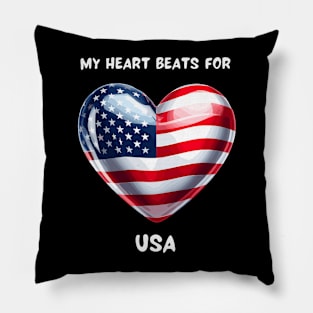 My Heart Beats For USA Flag Pillow