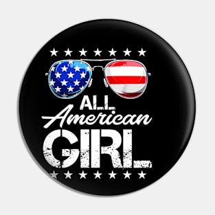 4th of July Shirt ALL AMERICAN GIRL USA Flag Patriotic Family Pin