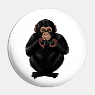 Chimp Monkey Playing Video Games Funny Pin