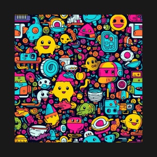 Cute Colorful Monsters and Creatures Pattern T-Shirt