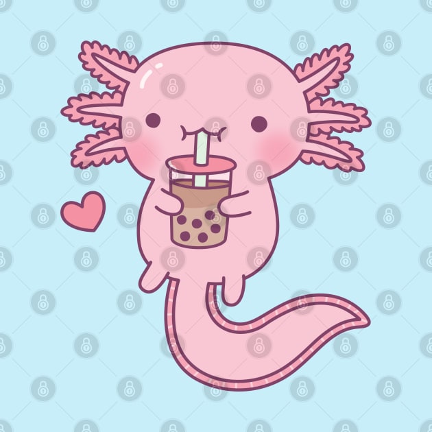 Cute Axolotl Loves Boba Tea by rustydoodle