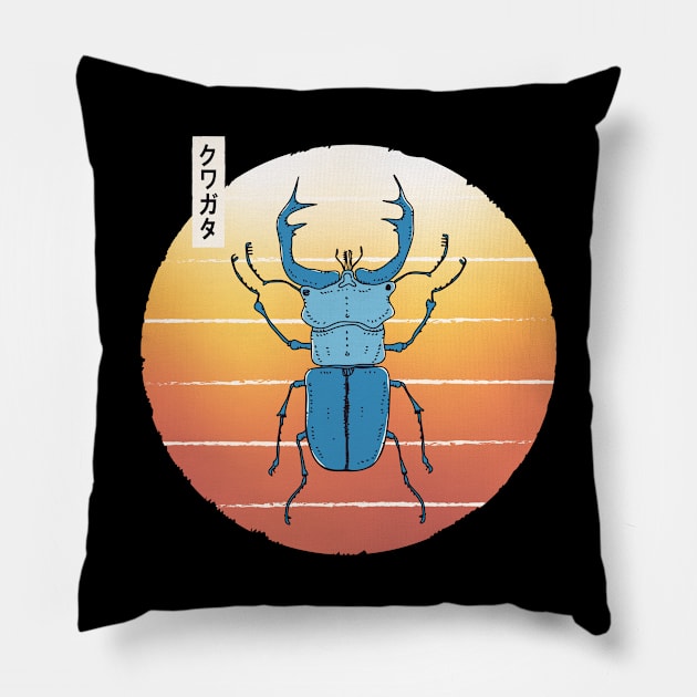 Stag Beetle Blue Pillow by Marina BH