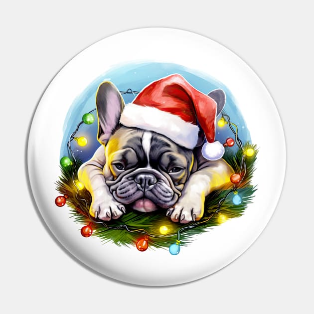 Lazy French Bulldog at Christmas Pin by Chromatic Fusion Studio