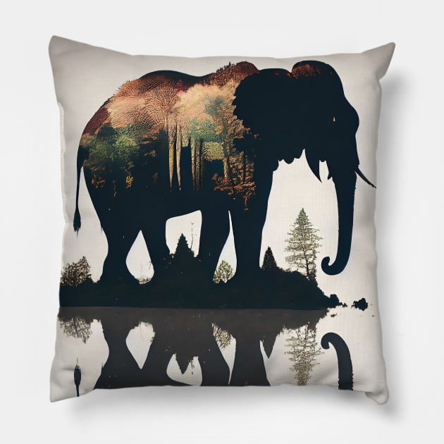 Elephant double exposure Pillow by ABART BY ALEXST 