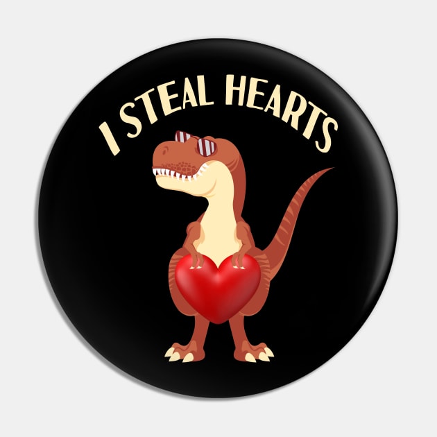 I Steal Hearts Valentine's Day Dinosaur T rex Gift Pin by Tesszero