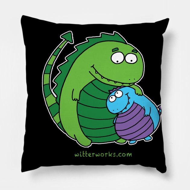 Dragon Snuggles (no text) Pillow by witterworks