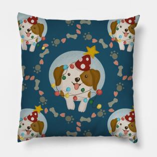 Puppy Dog Wreath Christmas Pattern Pillow