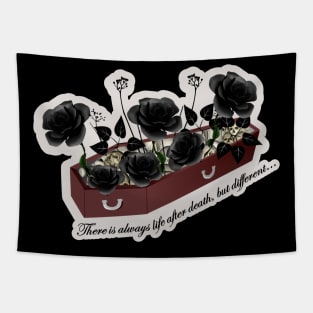 Life after death - coffin vase with black roses Tapestry
