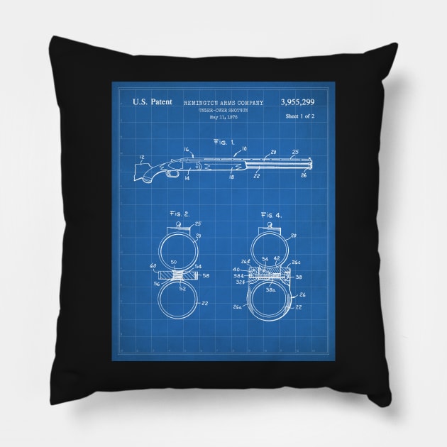 Remington Shotgun Patent - Police Officer Law Enforcement Art - Blueprint Pillow by patentpress