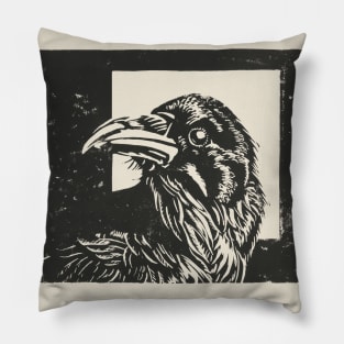 A Crow, Linoprint Pillow