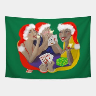 Christmas Lady Card Players Tapestry