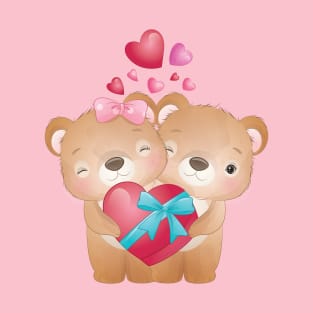 Cute Bear Couple with Hearts for Valentine's Day T-Shirt