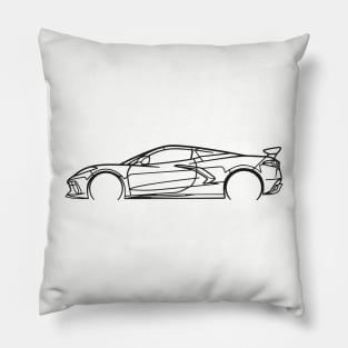 Black C8 Corvette Racecar Side Silhouette Outline Black Supercar Sports car Racing car Pillow