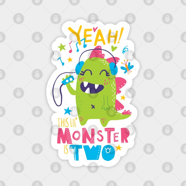 Music Monster Themed 2 Year Old Toddler Girl Second Birthday Magnet by August Design